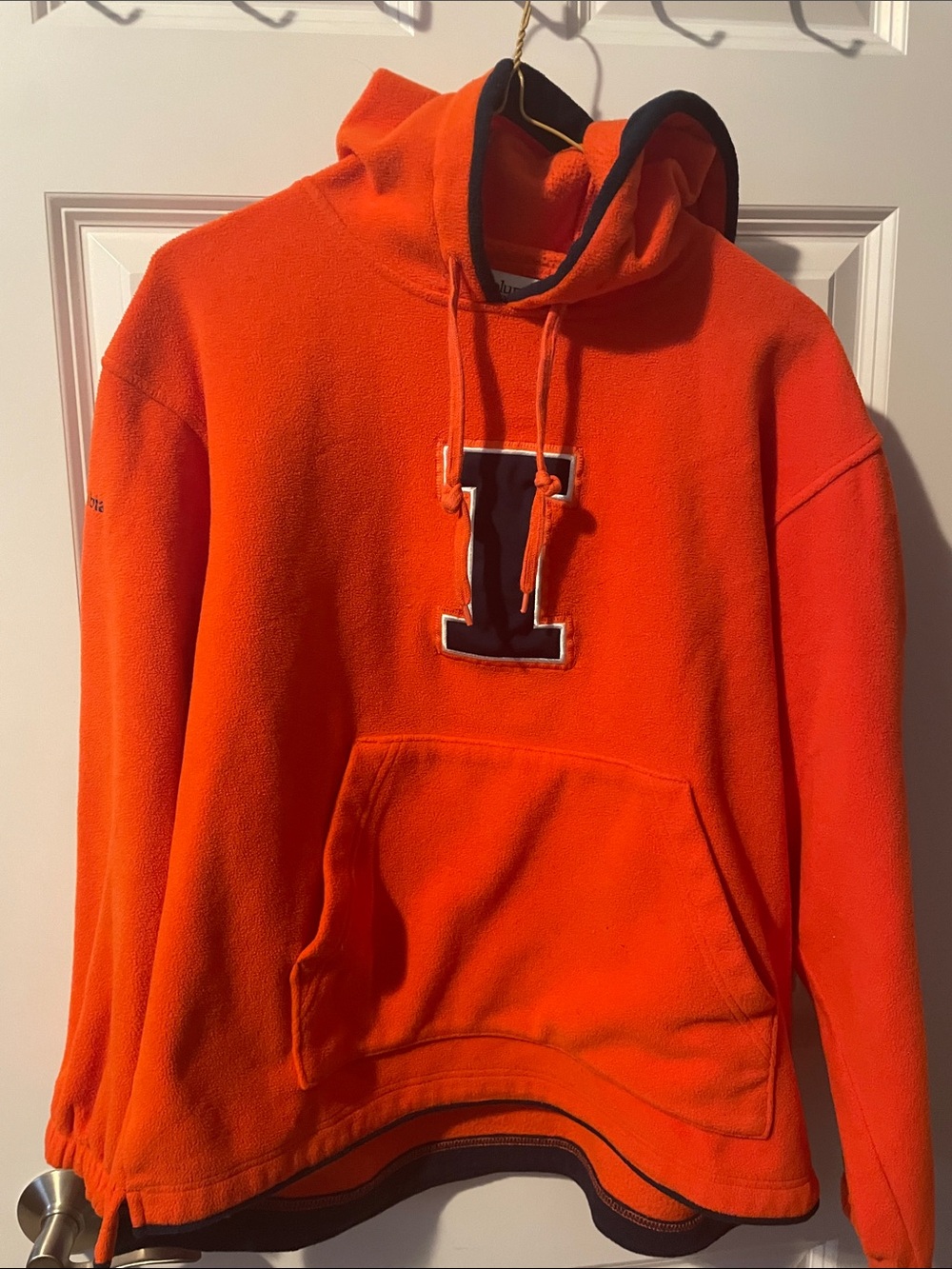 Univ of Illinois Orange Fleece Hoodie with Letter Patch - Men's Size Medium